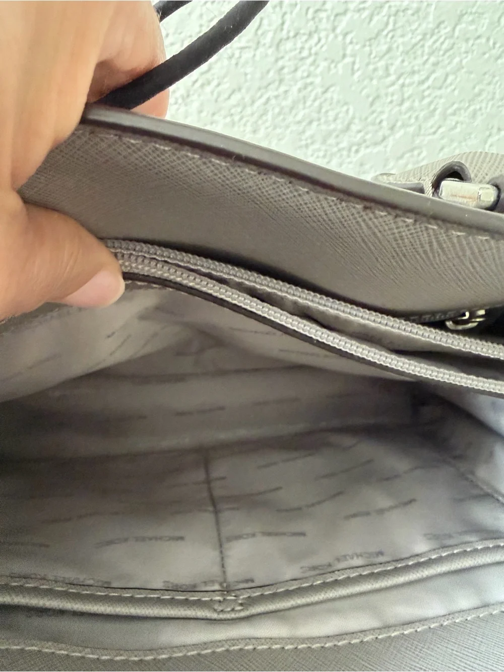 Michael Kors Light Gray Leather Satchel with Silver Hardware